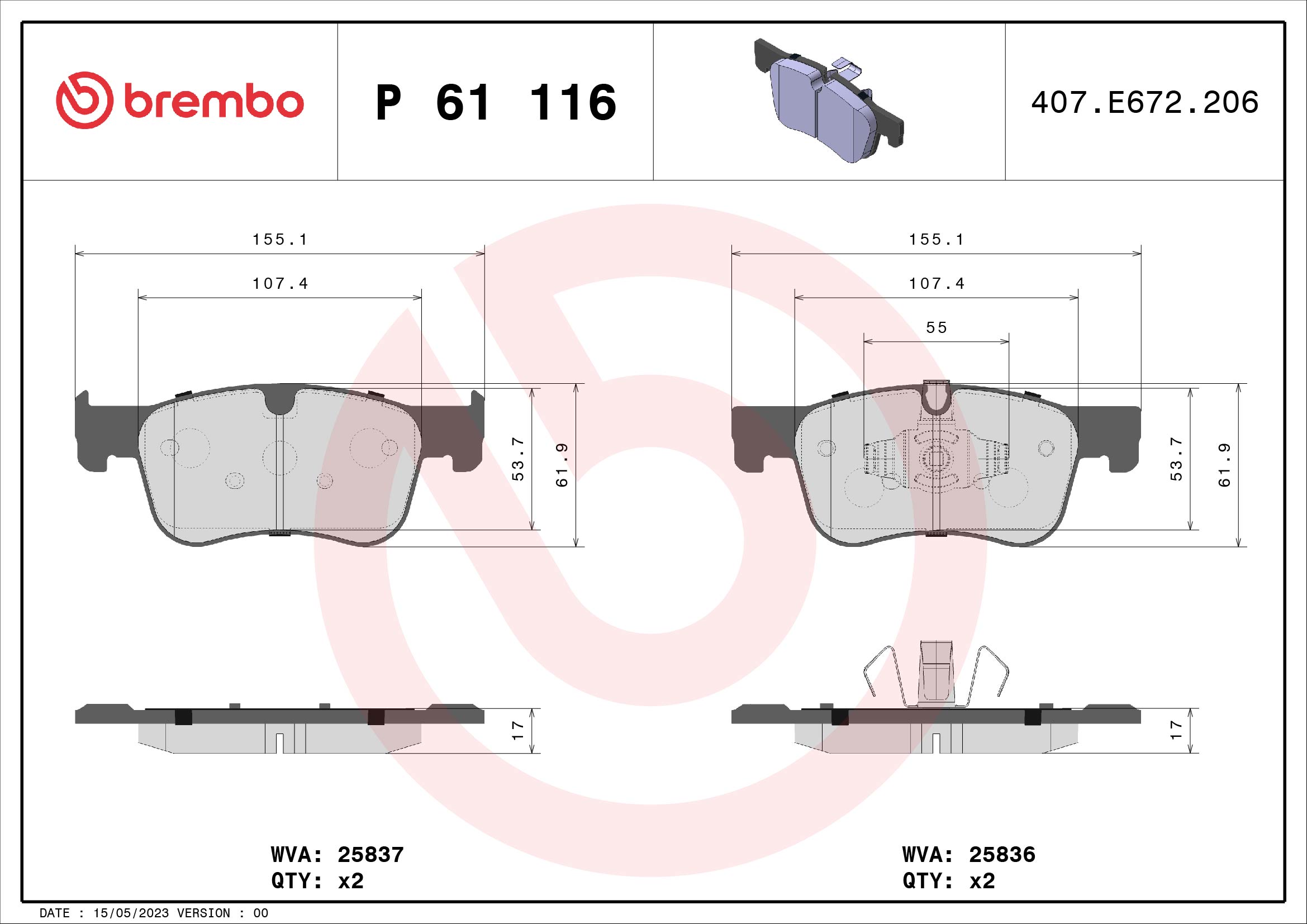 A.B.S. P 61 116 BREMBO Bremsbelagsatz, Scheibenbremse